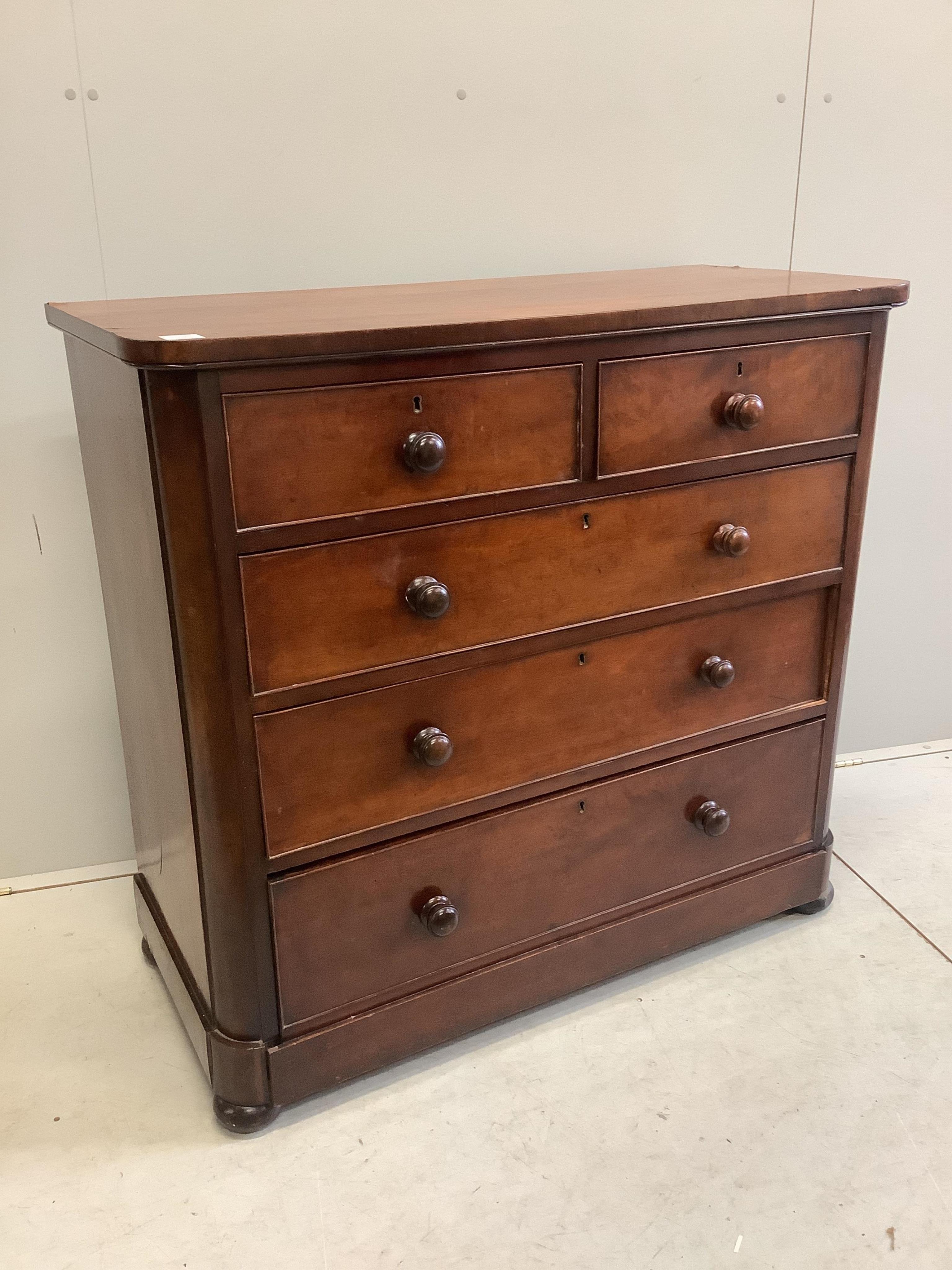 A Victorian mahogany chest, width 112cm, depth 50cm, height 105cm. Condition - fair